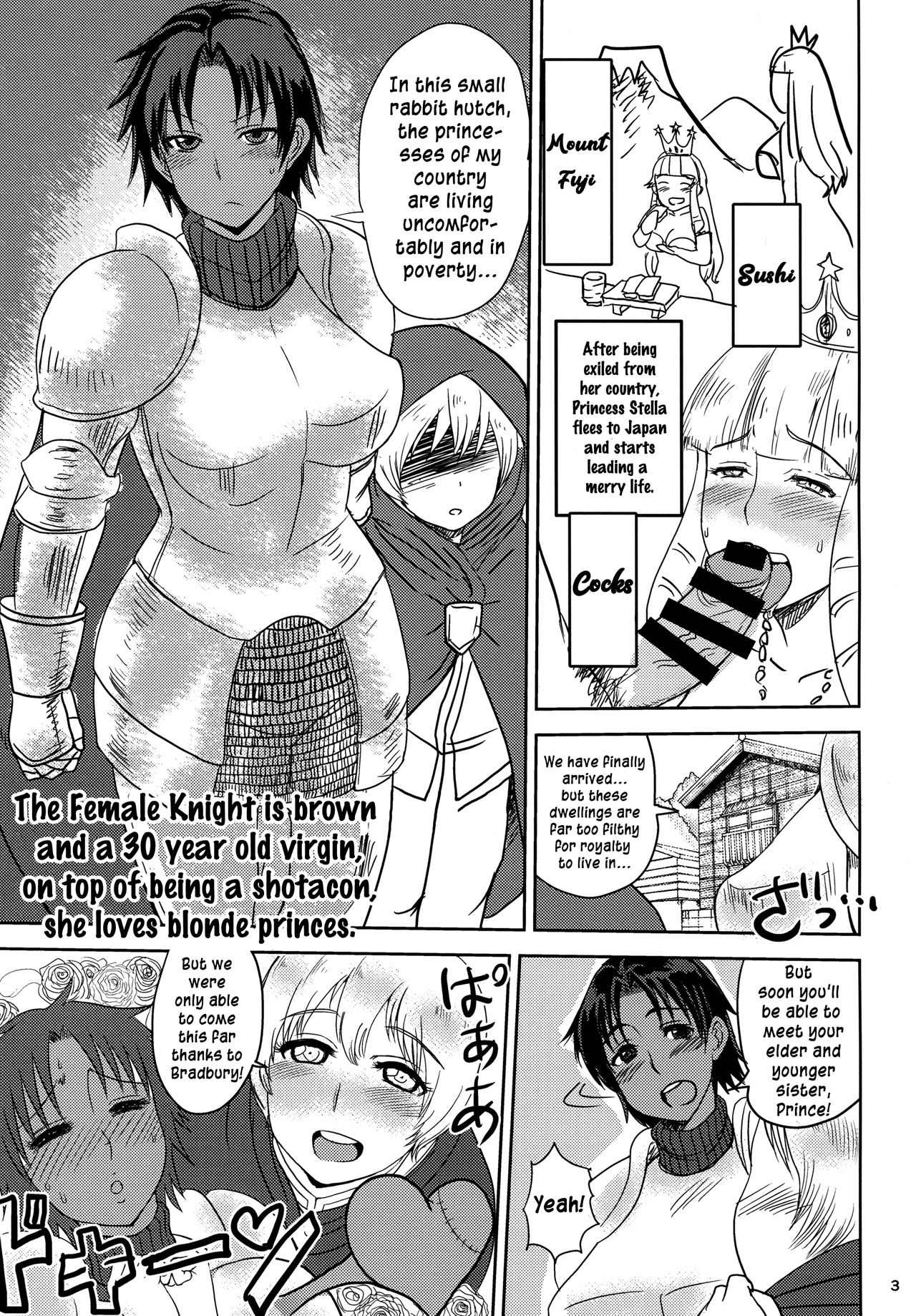 The Female Knight is brown and a 30 year old virgin, and on top of being a shotacon, she loves blonde princes. page 4 full
