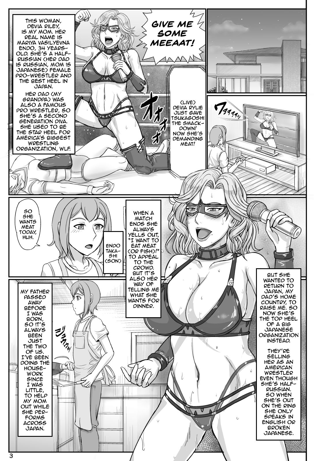Mama wa Russian Half no Akuyaku Wrestler - Icha Love Kyuuai Hen | My Mom is a Half-Russian Heel Wrestler - The Sexy Love-Dovey Courting Edition page 4 full