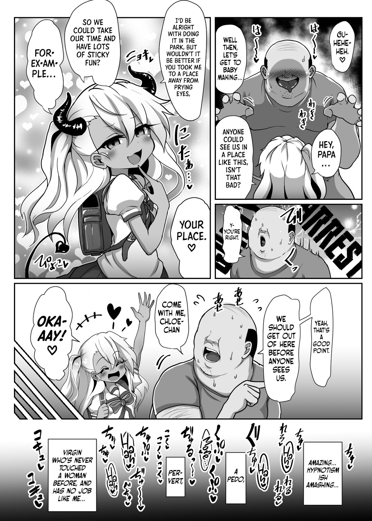 A book where Chloe-chan pretends to be hypnotized and relentlessly gives birth over and over to a disgusting old micro-dicked virgin’s babies. page 5 full