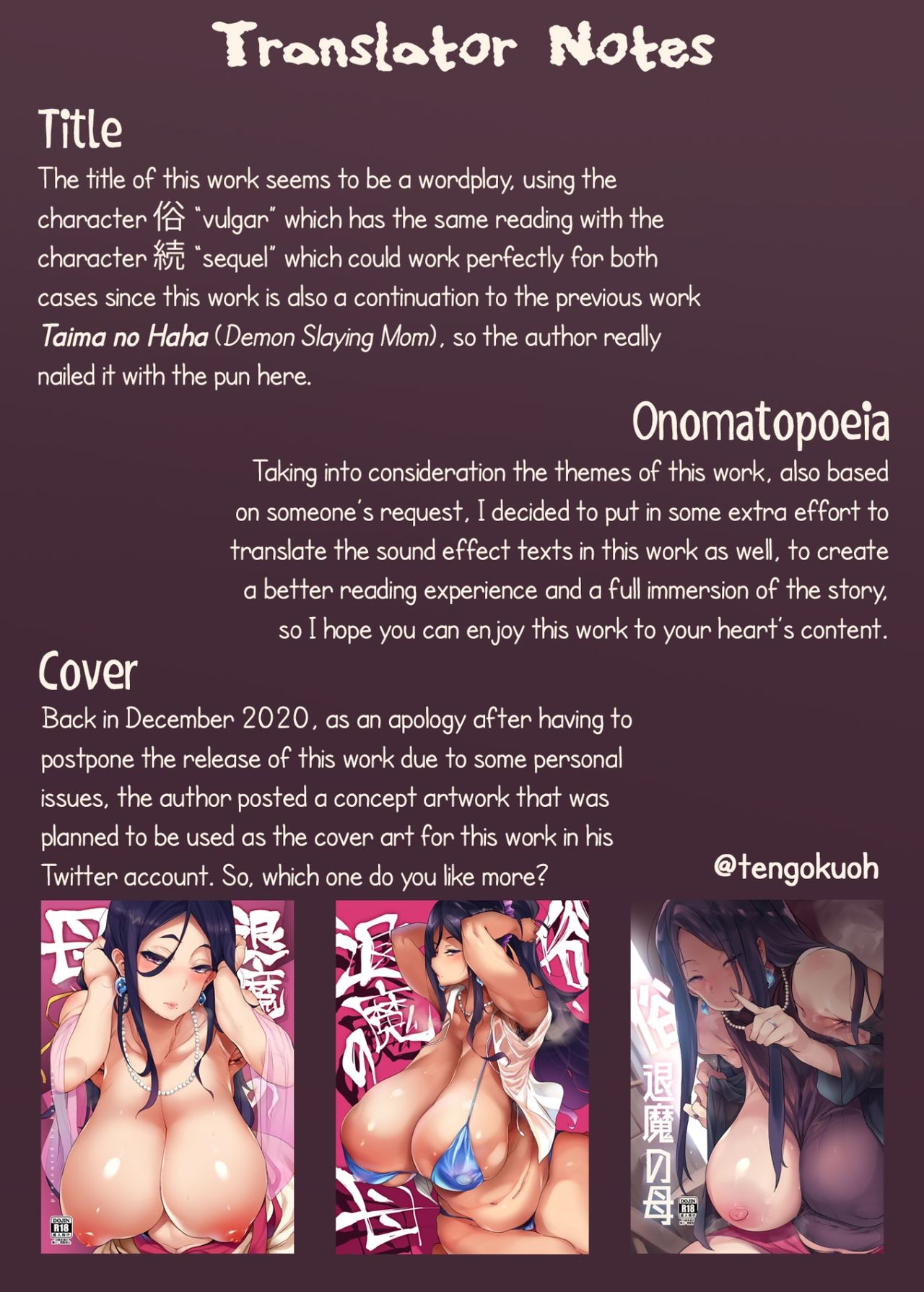 Zoku, Taima no Haha | Vulgar, Demon Slaying Mom page 2 full