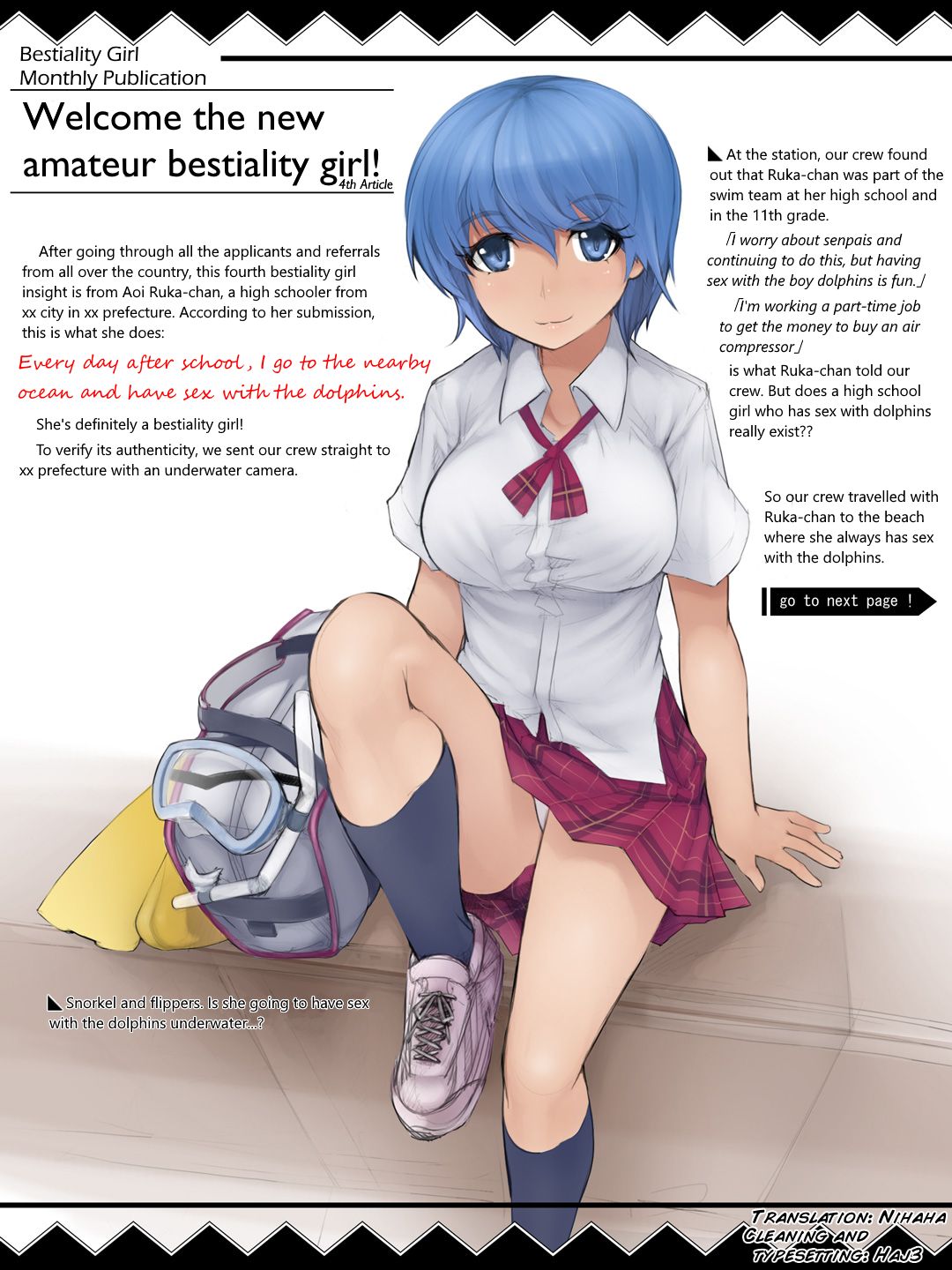 Gakkou no Kaeri ni Chikaku no Umi de Iruka to Ecchi suru no ga Nikka no JK | A high school girl's daily routine is to have sex with dolphins in the nearby sea on the way home from school. page 1 full